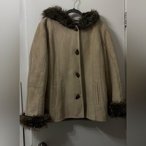 Women's Tan Faux Suede Jacket with Faux Fur Trim by Novelti